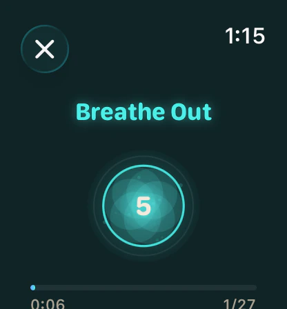QuietPulse on Apple Watch — Breathe Out phase guiding a session from the wrist